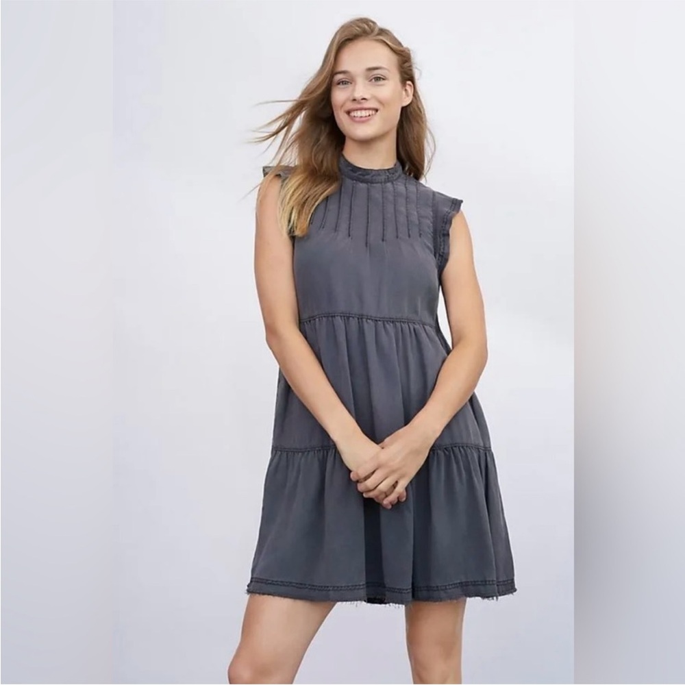 ANTHROPOLOGIE Jenee‎ Tiered Tunic Dress size Small Washed Black